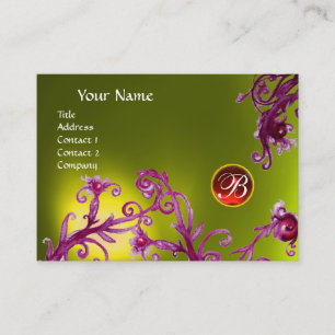 Carte De Visite MONOGRAMME DE BÉRIES MAGIQUES, rouge rubis jaune t