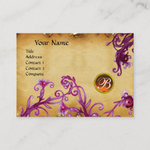 Carte De Visite MONOGRAMME DE BERRIES MAGIQUES, parchemin orangé t