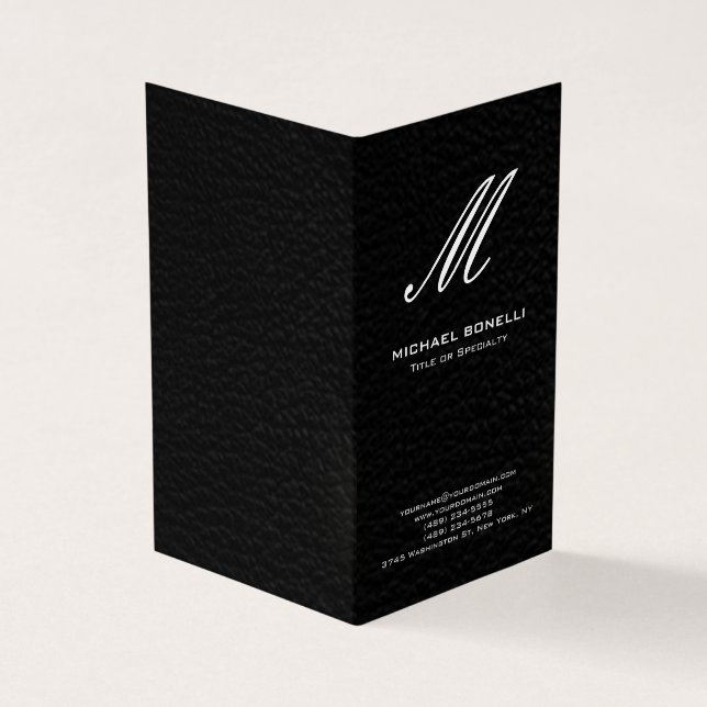 Carte De Visite monogramme de calligraphie noir & blanc tendance (Extérieur)