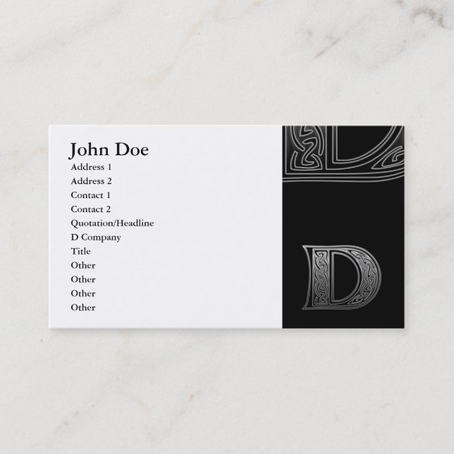 Carte De Visite Monogramme de Celtic de D (Devant)