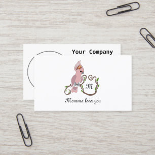 Carte De Visite Monogramme de Cockatoo rose Whimsical