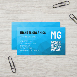 Carte De Visite Monogramme de code QR à motif géométrique en maill