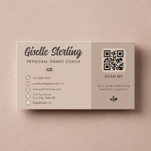 Carte De Visite Monogramme de code QR beige neutre sur les réseaux