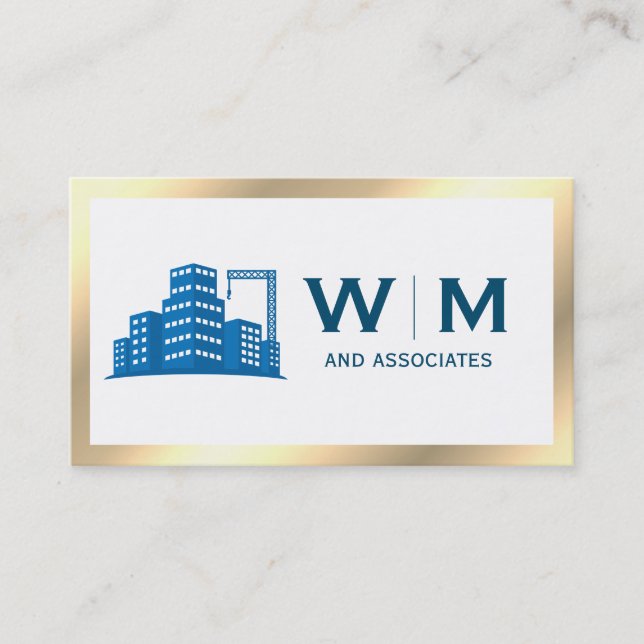 Carte De Visite Monogramme de construction de bordure or (Devant)