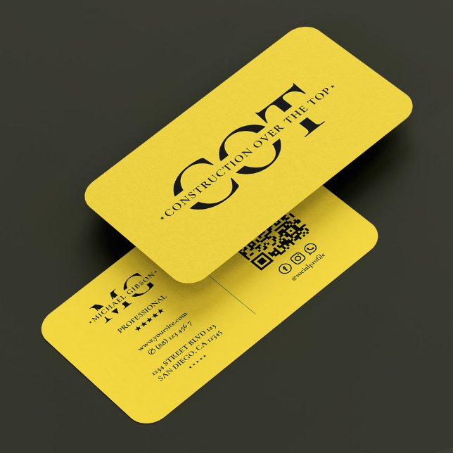 Carte De Visite Monogramme de construction moderne Entrepreneur Ja (Modern Construction Monogram Contractor Yellow Business Card
)