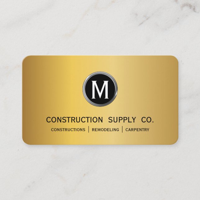 Carte De Visite Monogramme de construction moderne LOGO Métal d'or (Devant)