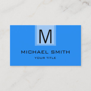 Carte De Visite Monogramme de couleur solide bleu professionnel