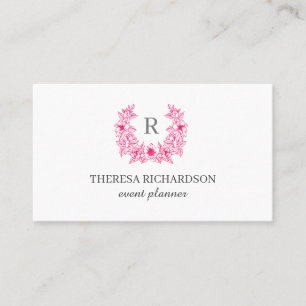 Carte De Visite Monogramme de couronne magenta blanc élégant