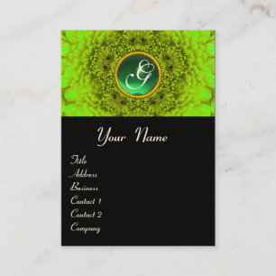 Carte De Visite MONOGRAMME DE DAHLIA VERT, EMERALD jaune noir