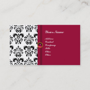 Carte De Visite MONOGRAMME DE DAMASK CLASSÉ, rouge rubis rose