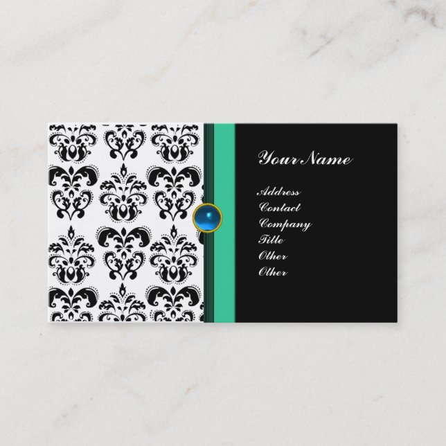 Carte De Visite MONOGRAMME DE DAMASK CLASSÉ, saphir noir (Devant)