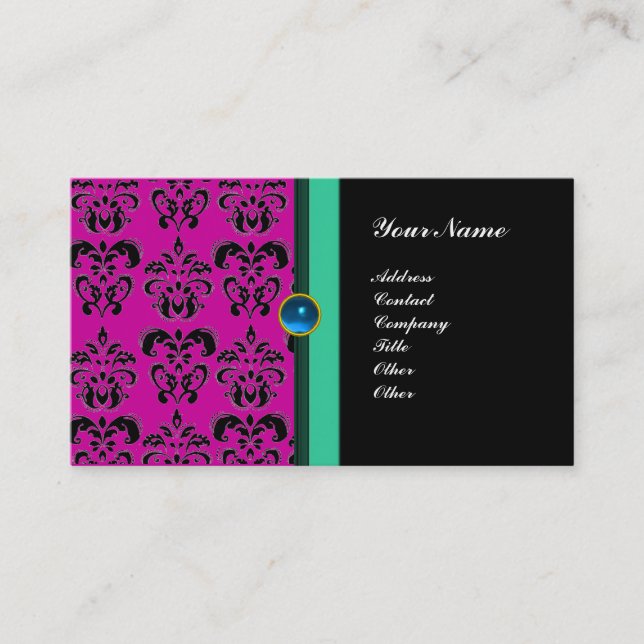Carte De Visite MONOGRAMME DE DAMASK CLASSÉ, saphir noir (Devant)