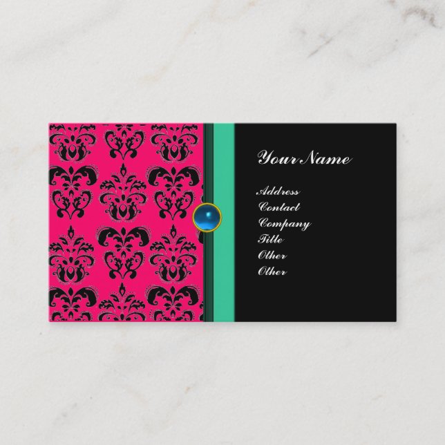 Carte De Visite MONOGRAMME DE DAMASK CLASSÉ, saphir noir (Devant)