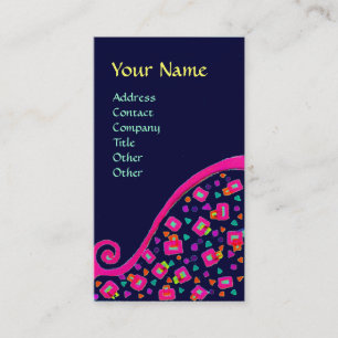 Carte De Visite MONOGRAMME DE DÉCO, Bleu rose Fuchsia