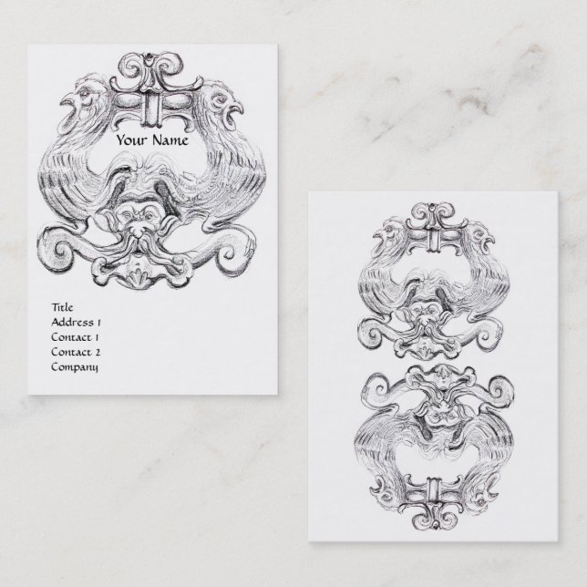 CARTE DE VISITE MONOGRAMME DE DESSIN DE LA GROTÉSQUE BLANCHE TAROT (Devant / Derrière)