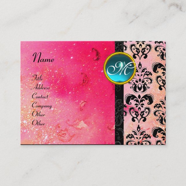 Carte De Visite MONOGRAMME DE DOMMASQUES ROSE D'OR, bleu fuchsia (Devant)