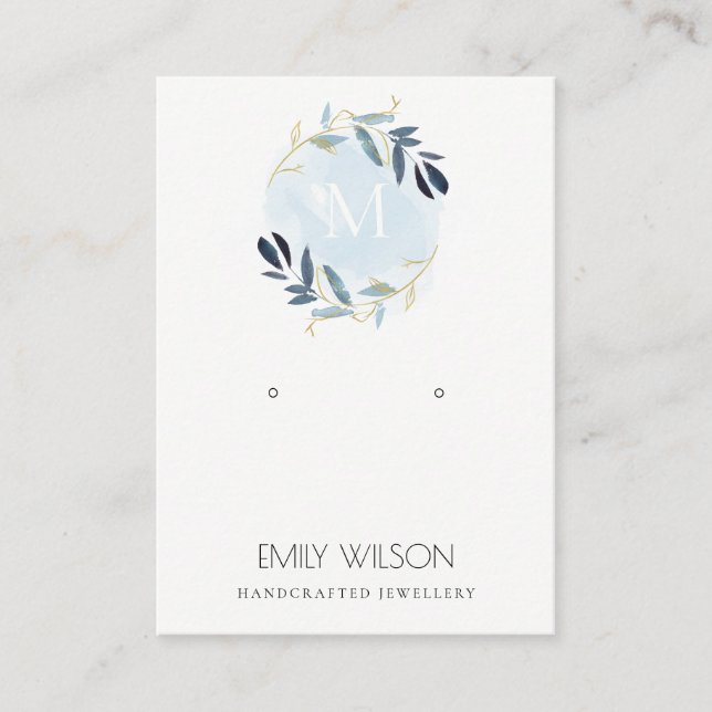 CARTE DE VISITE MONOGRAMME DE FOLIAGE BLEU OR REARRÊTER AFFICHER L (Devant)