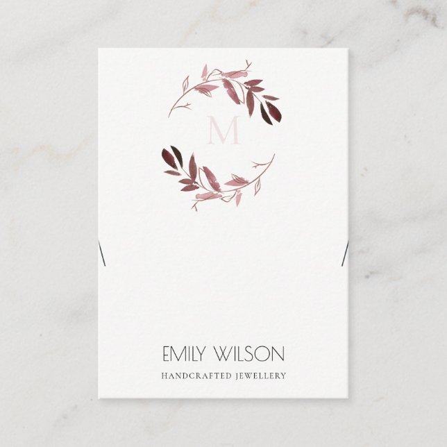 CARTE DE VISITE MONOGRAMME DE FOLIAGE ROSE BROSSE BRACELET AFFICHE (Devant)