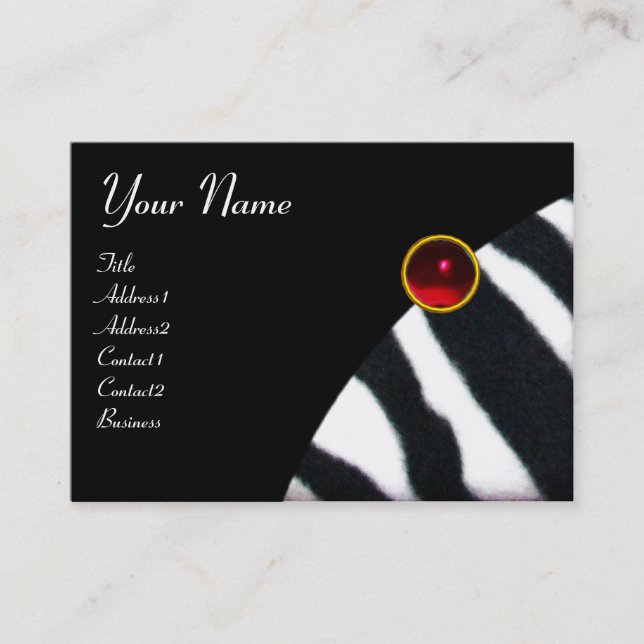 Carte De Visite MONOGRAMME DE FOURRURE ZEBRA BLANC ROUGE, Ruby (Devant)