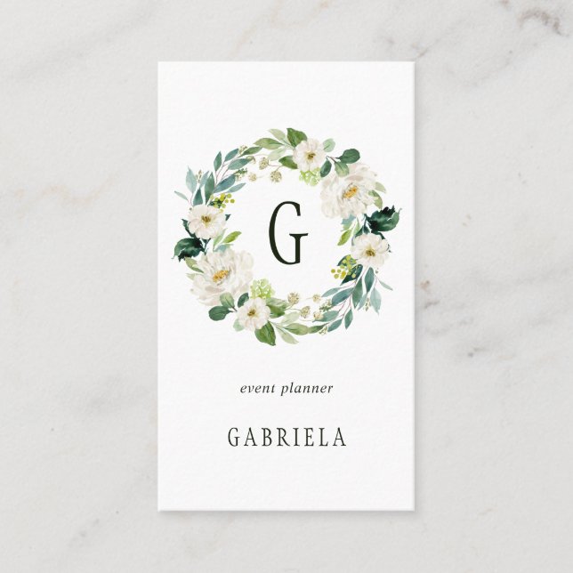 Carte De Visite Monogramme de germe blanc (Devant)