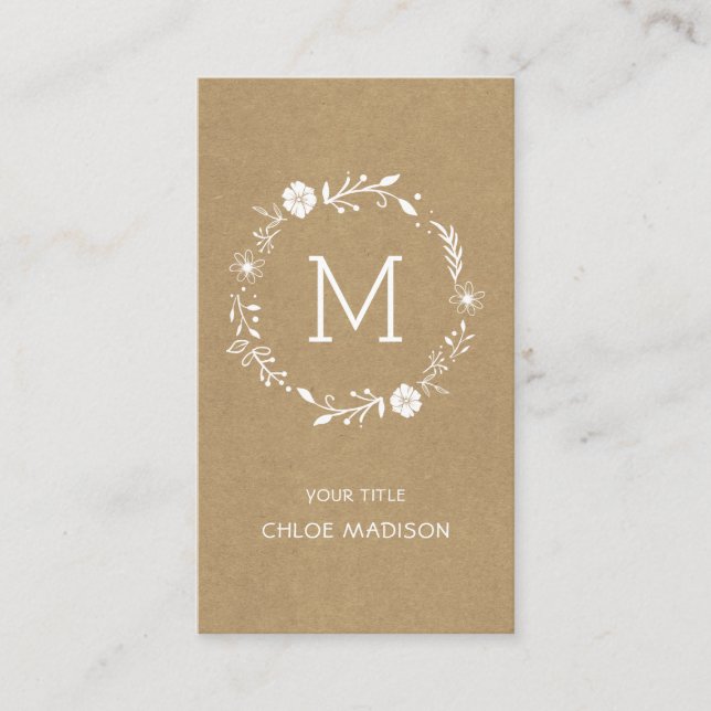 Carte De Visite Monogramme de germes floraux de Faux Kraft  (Devant)