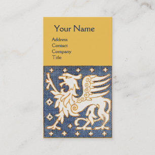 CARTE DE VISITE MONOGRAMME DE GRIPHON D'IMAGINAIRE BLANC BLEU