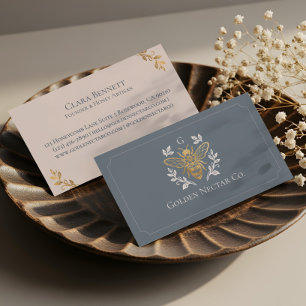 Carte De Visite Monogramme de luxe floral élégant vintage abeille