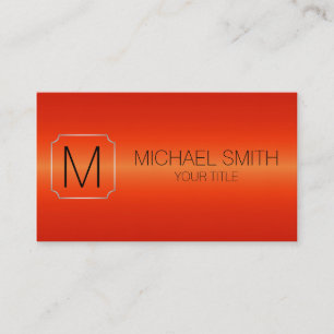Carte De Visite Monogramme de luxe orange rouge en métal d'acier