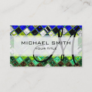 Carte De Visite Monogramme de Motif de mosaïque colorée Abstraite