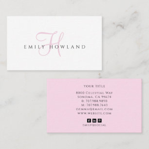 Carte De Visite Monogramme de nom de script rose minimaliste 