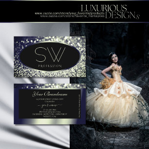 Carte De Visite Monogramme de Parties scintillant d'étincelle noir