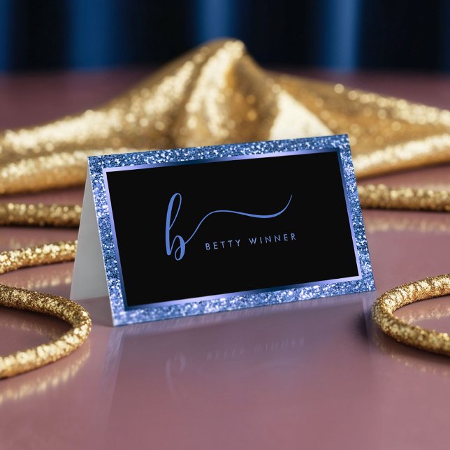 Carte De Visite Monogramme de Parties scintillant Royal Blue de lu (Créateur téléchargé)