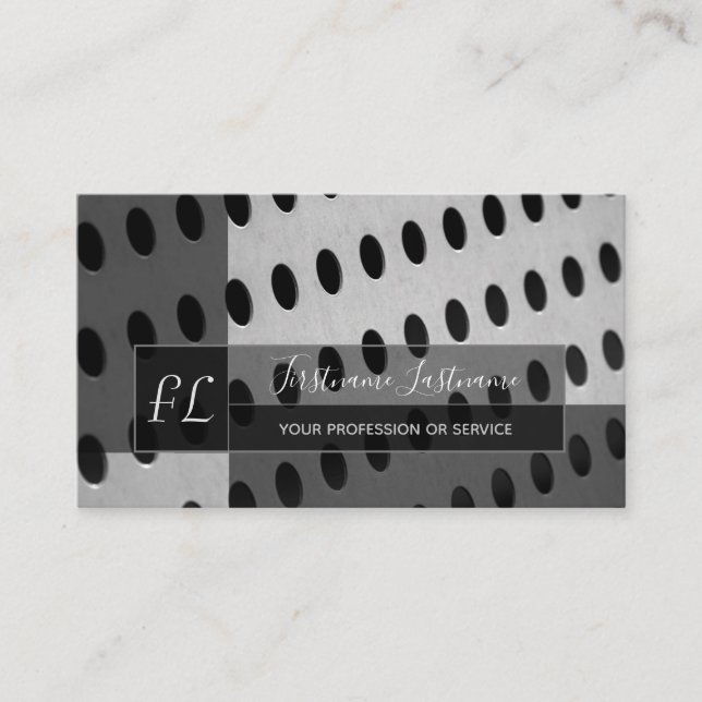 Carte De Visite monogramme de plaque métallique perforée abstraite (Devant)