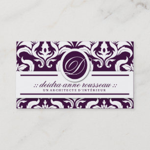 Carte De Visite Monogramme de pourpre de rose de damassé de 311