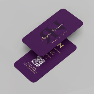 Carte De Visite Monogramme de réaltor moderne R N pourpre foncé