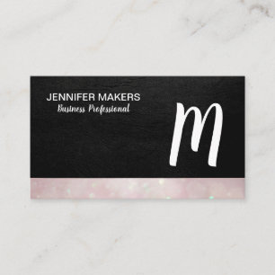 Carte De Visite Monogramme de script   Leather Bokeh