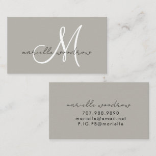 Carte De Visite Monogramme de script minimaliste gris foncé