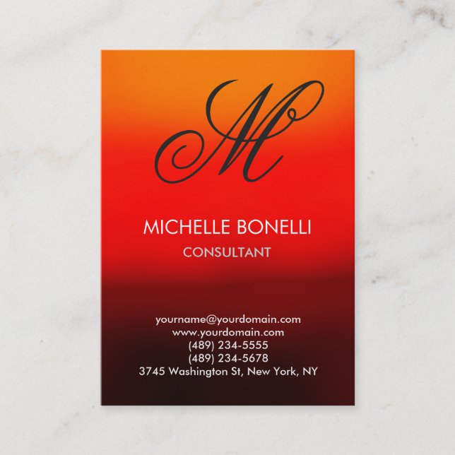 Carte de visite monogramme de script orange rouge  (Devant)