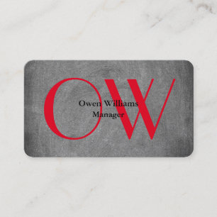 Carte De Visite Monogramme de texte rouge gras élégant unique