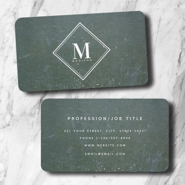 Carte De Visite Monogramme de texture métallique rouille verte ini (Green Rust Metallic Texture Monogram Initial Business Card)