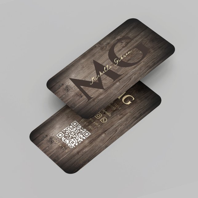 Carte De Visite Monogramme de travail du bois rustique bois de tec (Modern Professional Woodworking Monogram Rustic Teak Wood Business Card
)