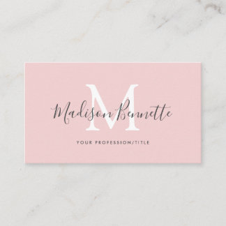Carte De Visite Monogramme de typographie de script rose simple