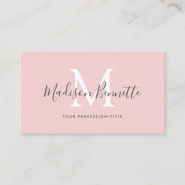 Carte De Visite Monogramme de typographie de script rose simple (Devant)