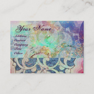 Carte De Visite MONOGRAMME de VAGUES, violette bleue vibrante et