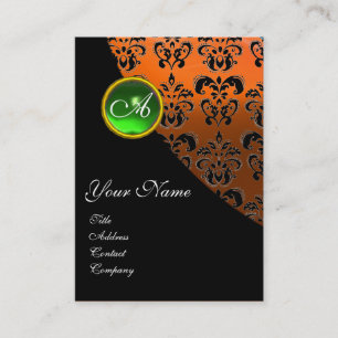 Carte De Visite MONOGRAMME D'ÉMERAUDE VERT, orange jaune
