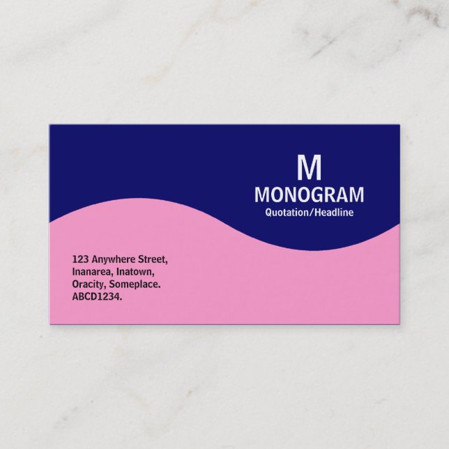 Carte De Visite Monogramme demi-vague - rose avec bleu foncé (Devant)