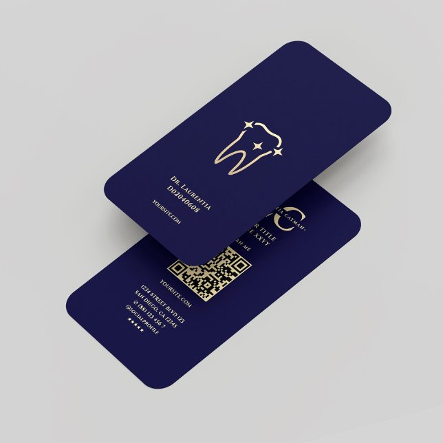 Carte De Visite Monogramme dentaire moderne Midnight Blue Gold Den (Modern Dentist Monogram Midnight Blue Gold Dental Business Card
)
