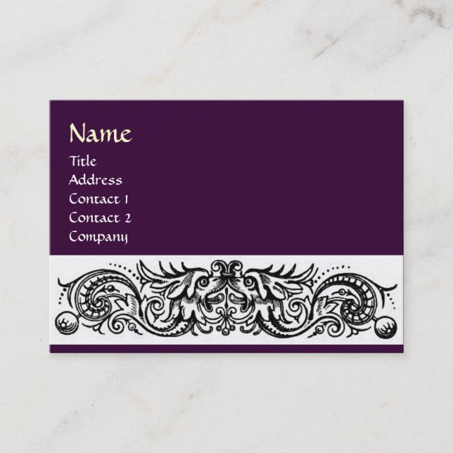 Carte De Visite MONOGRAMME DES DRAGONS CELTIQUES, violet (Devant)