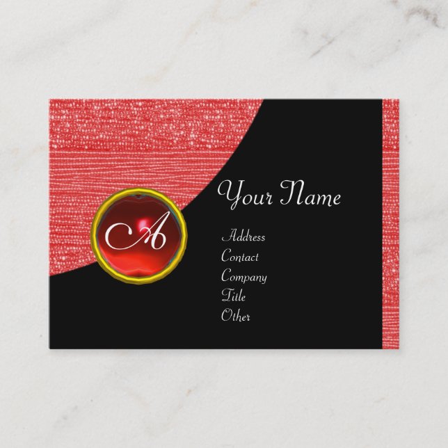 Carte De Visite MONOGRAMME DES PÂTES DE MODE ROUGE, rubis noir (Devant)