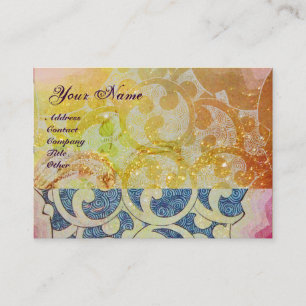 Carte De Visite MONOGRAMME DES VAGUES, dynamique, bleu jaune